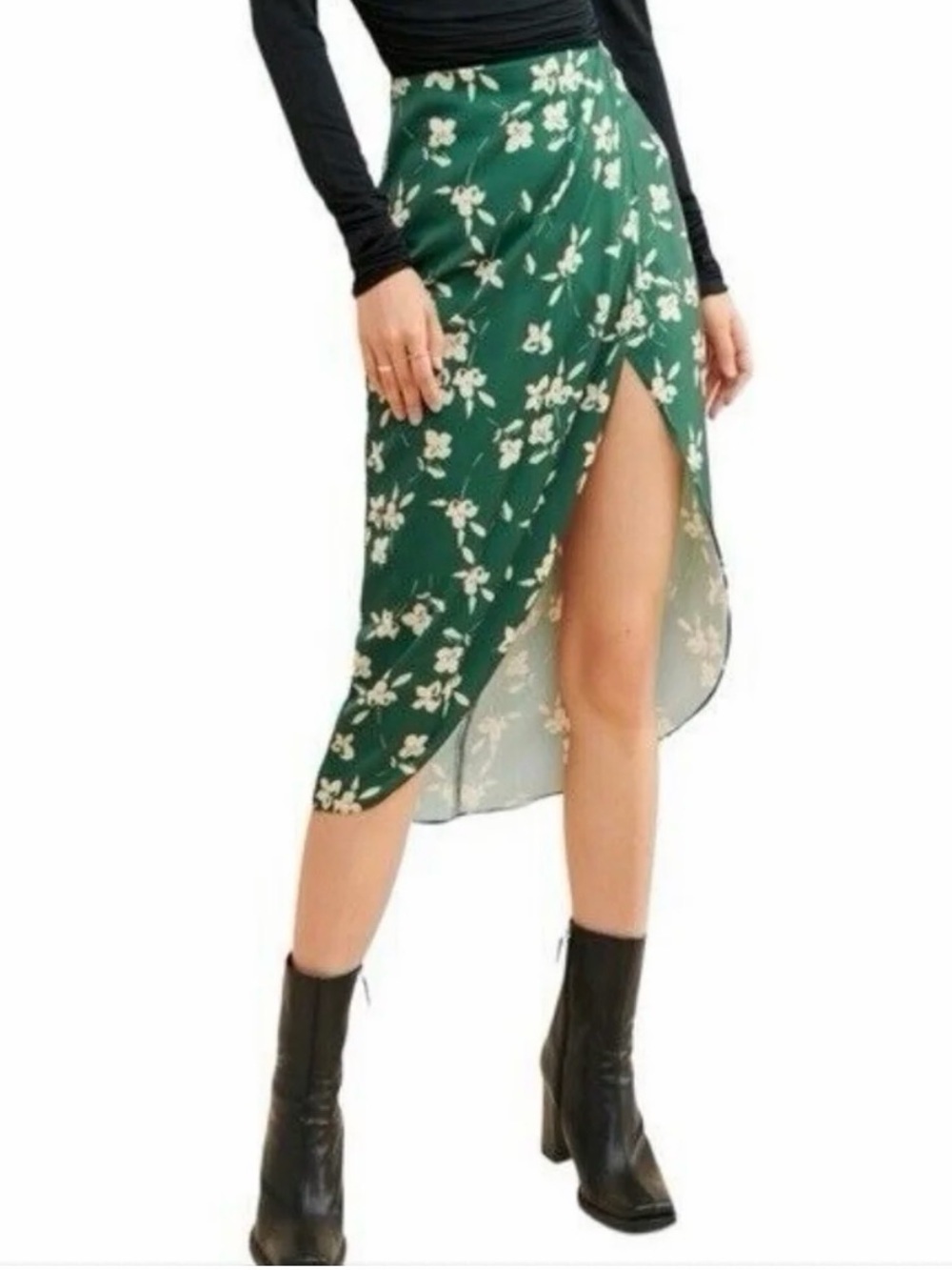 Urban Outfitters Kelly Tulip Faux Wrap Satin Midi Skirt Green Size Small